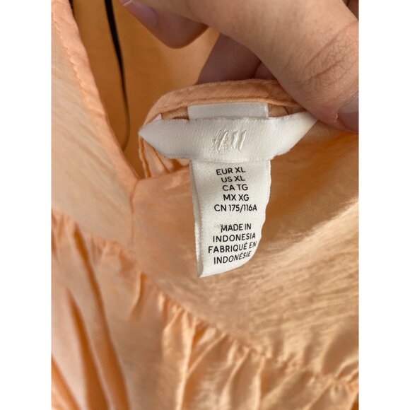 H&M Womens‎ Peach Tunic Dress XL V-Neck Puff Sleeves Viscose Blend oversized - Picture 3 of 7